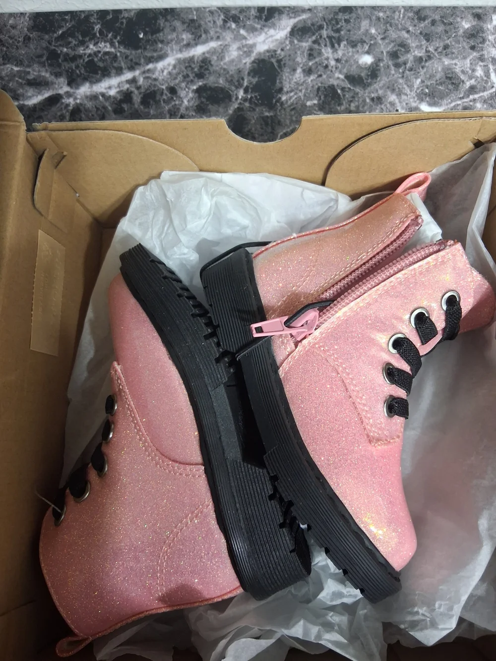 New In Box Toddler TH Lil Reese Sparkle Pink Lace-Up Boots Size 5M